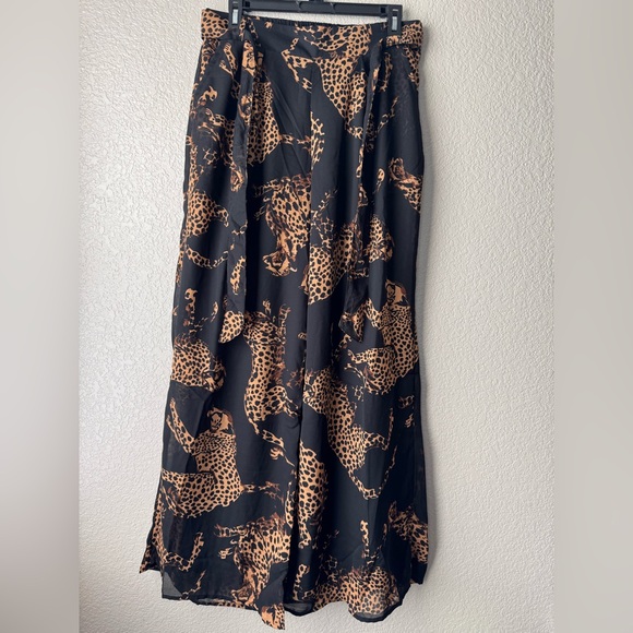 Her Destiny Leopard Print Flowy Wide Leg Pants Size L Elastic Waist Pockets - Picture 2 of 8